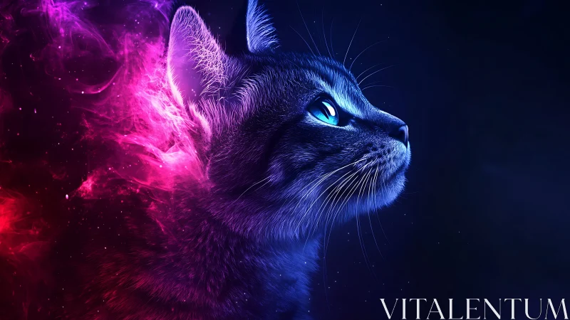 Luminous Cat with Neon Energy Aura.