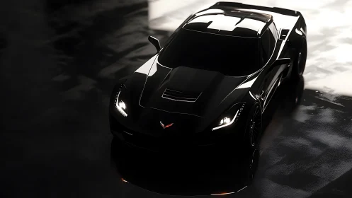 Midnight Corvette prowl on a rain-slick neon runway.