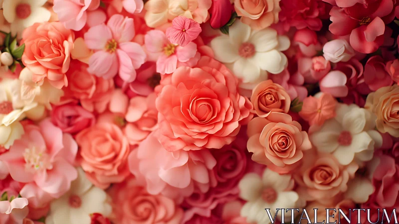 Layered Floral Arrangement with Pink and Coral Roses.