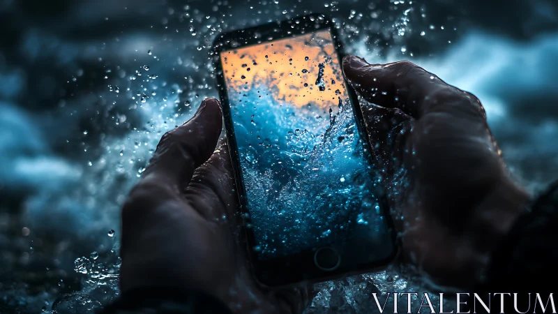 Smartphone screen captures turbulent water explosion midair