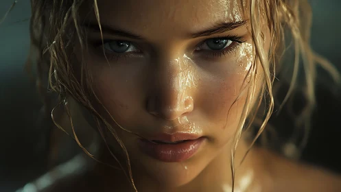 Glistening gaze of a stormlit woman in raw close-up focus.