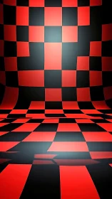 Curved red and black checkerboard forms immersive 3D field