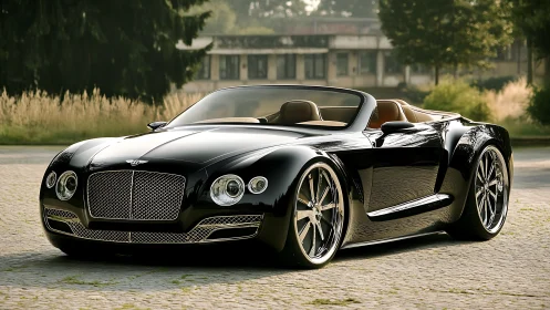 Low-slung luxury roadster with reflective black aero bodywork.