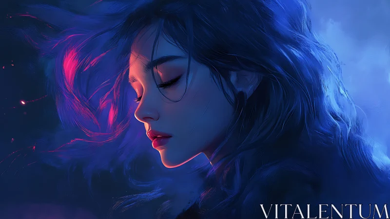 Chromatic profile portrait under dual-spectrum nebular glow.