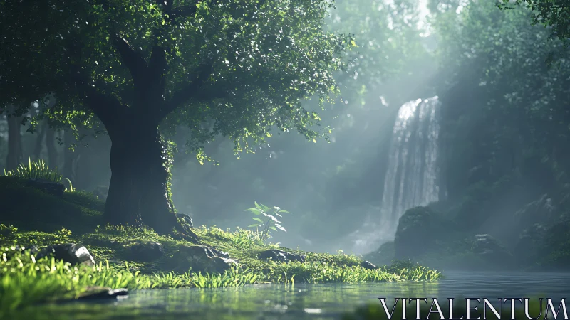 Enchanted Forest Sanctuary with Cascading Waterfall