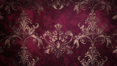 Crimson damask whispers with antique gold baroque flourishes.