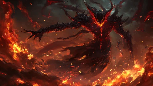 Infernal lava monarch rising amid swirling volcanic fire.