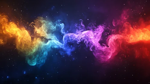 Chromatic nebula streams intertwine across deep cosmic void.