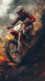 Dynamic motocross rider in explosive digital painting composition.