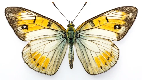 Sunlit butterfly spreads delicate yellow wings in calm detail