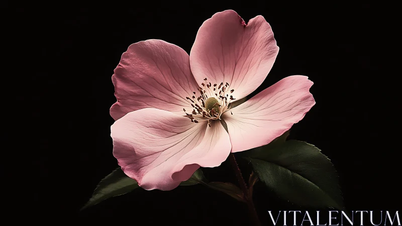 Delicate Pink Blossom Against Black Backdrop.