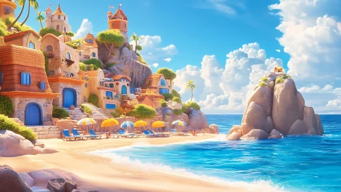 Mediterranean Coastal Castle Architecture Rendered with Advanced Procedural Texturing and Volumetric