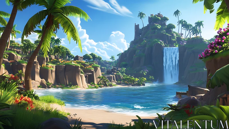 Tropical Paradise Cove: Digital Fantasy Landscape Rendering.