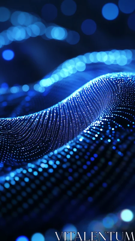Parametric blue data waves rendered as luminous particle field