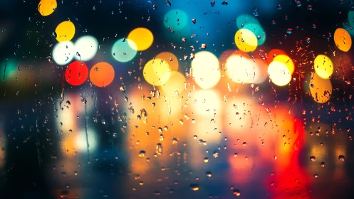 Raindrop constellations redraw city lights into soft galaxies