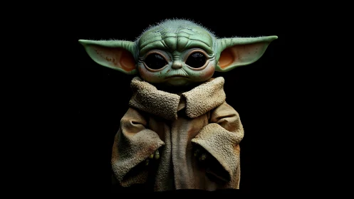 Green alien-like creature stands centered against black background