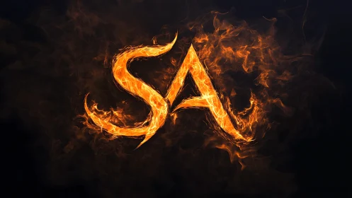 Flaming Letter S and A Against Dark Background
