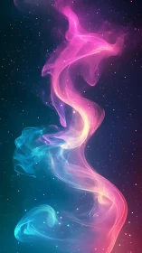 Colorful light trail curves through starry dark gradient space