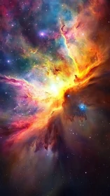 High-saturation nebula rendering with volumetric light diffusion and starfield