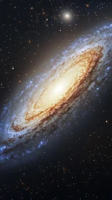 Spiral galaxy core glowing amid dense star field in space.