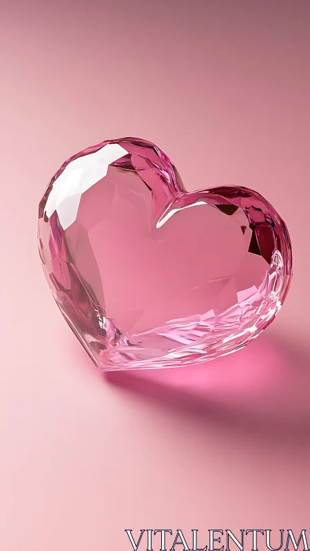Faceted Pink Crystal Heart Form with Prismatic Refraction and Translucent Geometry