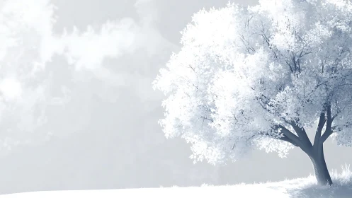 Dreamy Winter Tree in Minimalist Pastel Landscape Illustration.