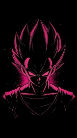 Stylized pink silhouette of spiky haired anime warrior.