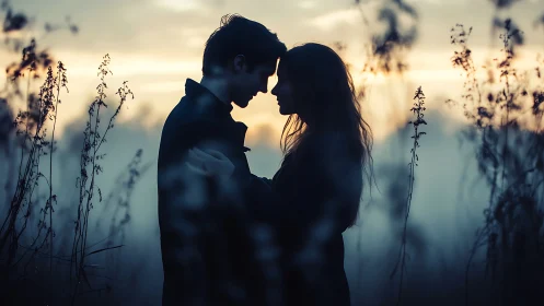 Two souls converge where twilight whispers through withered reeds