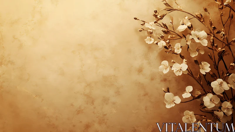Delicate White Blossoms on Brown Branches Against Warm Sepia-Toned Background