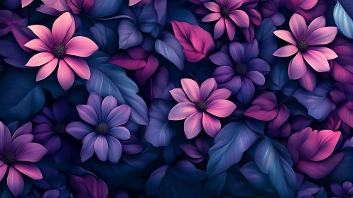 Vibrant Pink and Purple Cosmos Flowers with Blue Foliage.