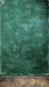 Weathered green chalkboard stands over worn wooden desk