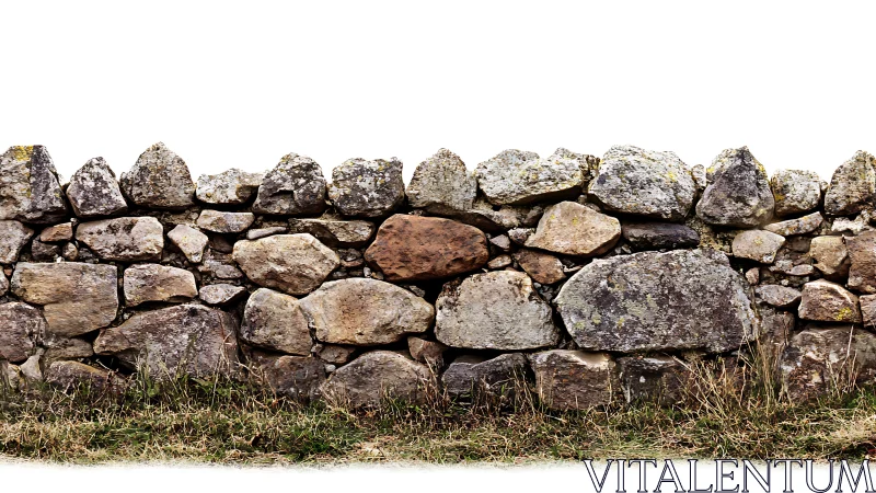 Dry stone boundary wall with irregular fieldstones isolated