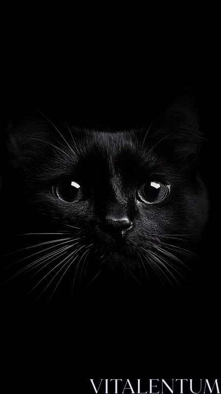 Black Cat Portrait with Luminous Eyes: High-Contrast Monochrome Study.