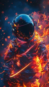 Fiery Astronaut: Cosmic Fusion Rendering with Explosive Energy.