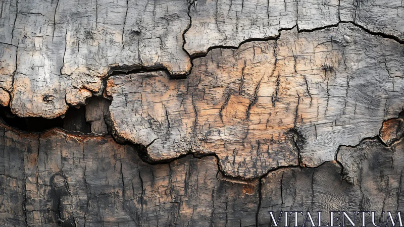 Close-up of Charred Wood Texture in Natural, Rustic Style.