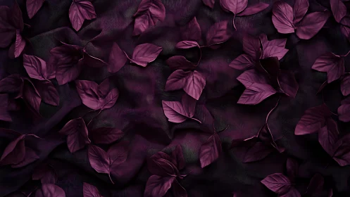 Deep violet foliage on textured dark fabric background