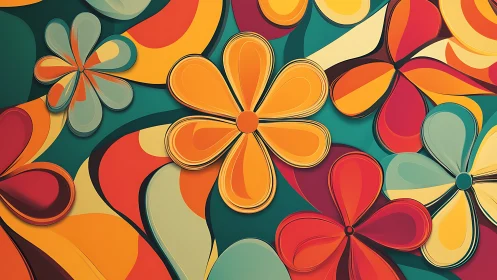Layered floral shapes form bold abstract retro bloom field
