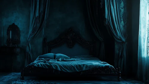 Moonlit velvet bed hums quietly with forgotten royal dreams