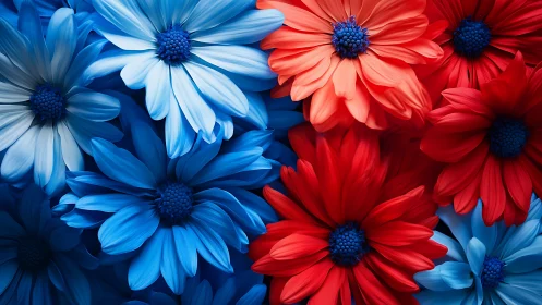 Blue and Red Daisies Composition Study.