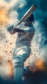Explosive cricket drive with dynamic particulate blast field.