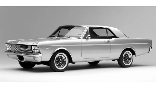 Silver classic two-door coupe stands isolated on gray background