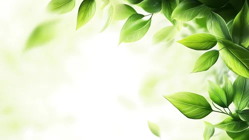 Fresh green leaves frame a bright, softly glowing background.