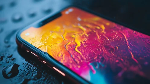 Hydrophobic smartphone display under liquid interface stress.