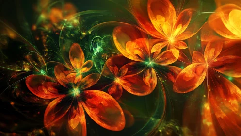 Glowing ember blossoms swirling in a dreamy digital garden.