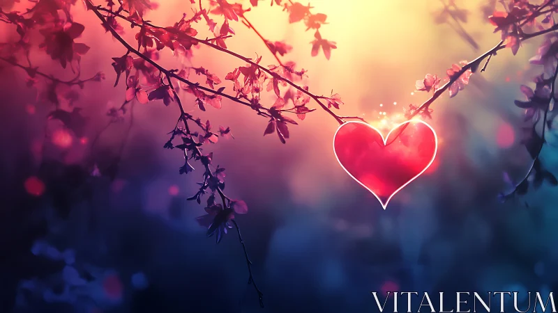 Glowing Heart Among Twilight Branches.