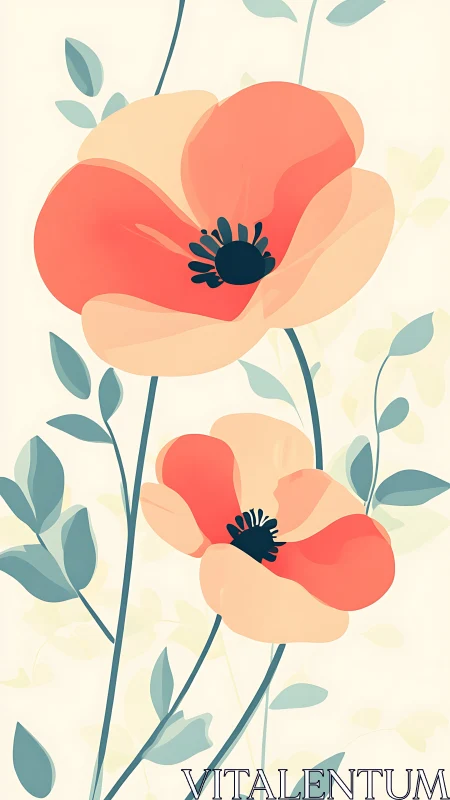 Coral Poppies Dance: Soft Florals in Peachy Bliss.