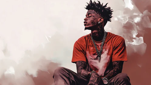 Tattooed streetwear portrait uses stylized digital shading and blur