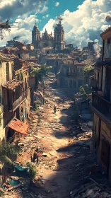 Weathered colonial street quietly endures a crumbled past