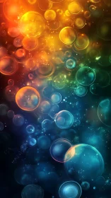 Glowing rainbow bubbles drift through a dreamy cosmic void.