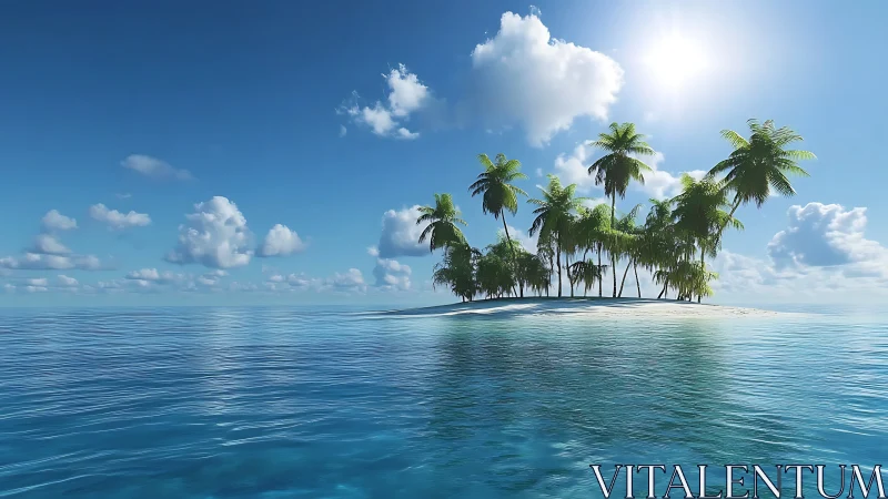 Tropical Island Paradise with Palm Trees Beneath Bright Blue Sky